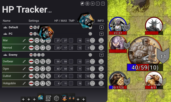 Integrating dddice into the "HP Tracker" extension for Owlbear Rodeo